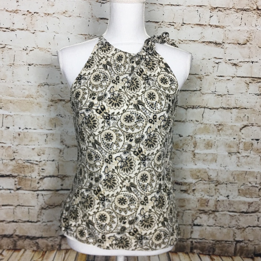 ANN TAYLOR Cream & Black Silk Sleeveless Blouse
